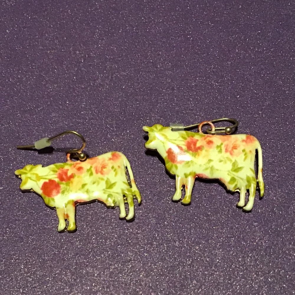 Quirky floral cow earrings